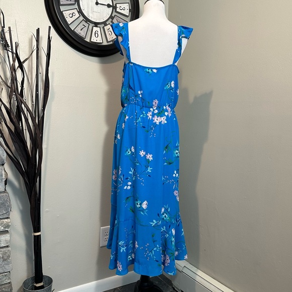 Socialite Women’s Ruffled Faux Wrap High/Low Midi Dress Royal Blue Floral Size L - Picture 6 of 12